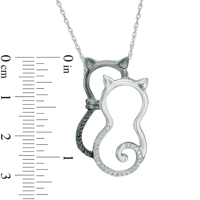 Necklaces Goldia Enhanced Black and White Natural Diamond Accent Double Cat Pendant in Sterling Silver with Black Rhodium Necklaces Goldia Enhanced Black and White Natural Diamond Accent Double Cat Pendant in Sterling Silver with Black Rhodium