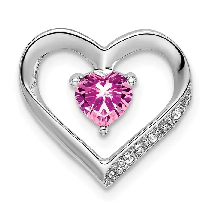 Necklaces Goldia Solid 14k White Gold Created PinK Simulated Sapphire and CZ Heart Pendant