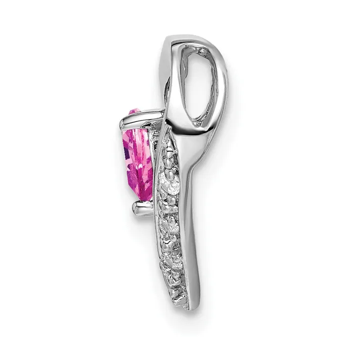 Necklaces Goldia Solid 14k White Gold Created PinK Simulated Sapphire and CZ Heart Pendant Necklaces Goldia Solid 14k White Gold Created PinK Simulated Sapphire and CZ Heart Pendant