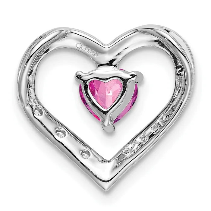 Necklaces Goldia Solid 14k White Gold Created PinK Simulated Sapphire and CZ Heart Pendant Necklaces Goldia Solid 14k White Gold Created PinK Simulated Sapphire and CZ Heart Pendant