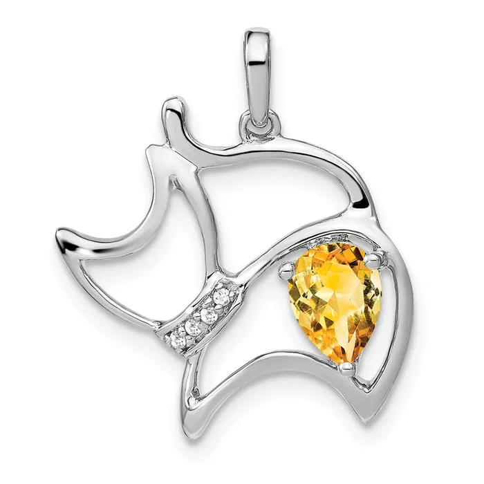 Necklaces Goldia Solid 14k White Gold Simulated Citrine and CZ Cat Pendant