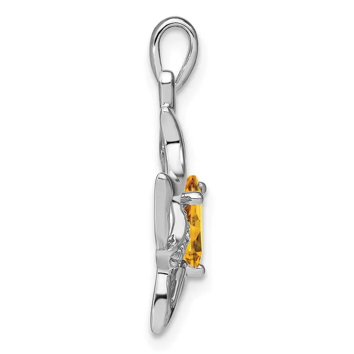 Necklaces Goldia Solid 14k White Gold Simulated Citrine and CZ Cat Pendant