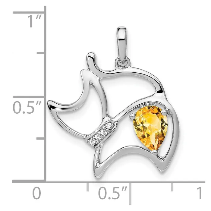 Necklaces Goldia Solid 14k White Gold Simulated Citrine and CZ Cat Pendant