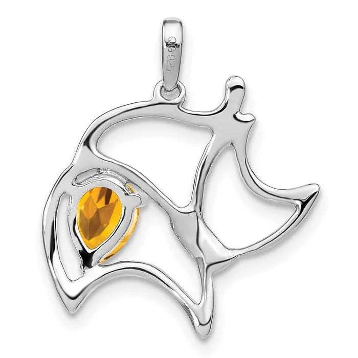 Necklaces Goldia Solid 14k White Gold Simulated Citrine and CZ Cat Pendant