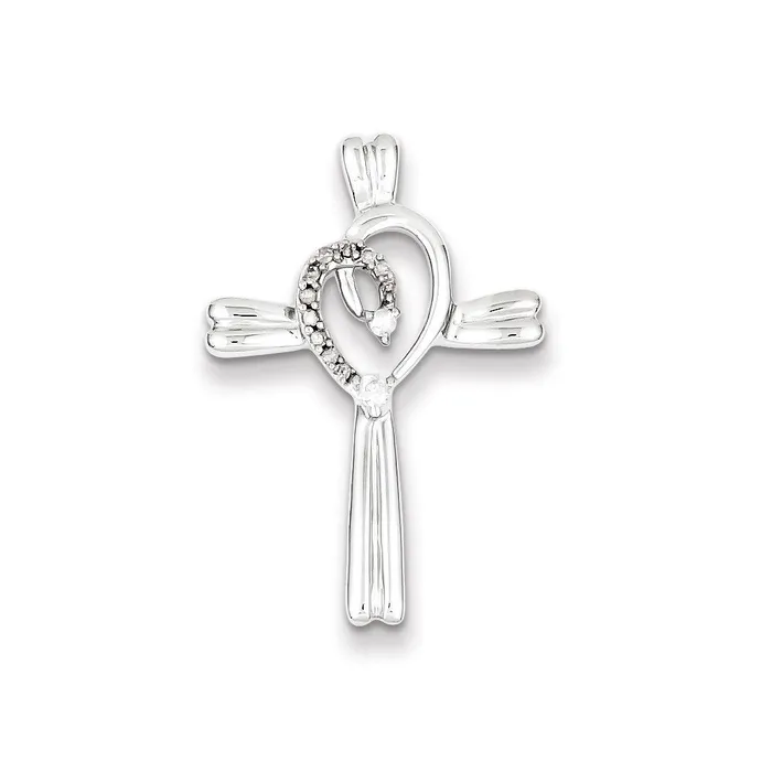 Necklaces Goldia Sterling Silver Diamond Heart Cross Pendant