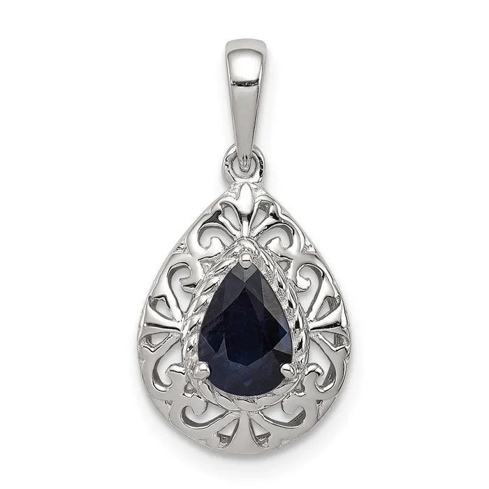 Necklaces Goldia Sterling Silver Rhodium Plated Sapphire Teardrop Pendant
