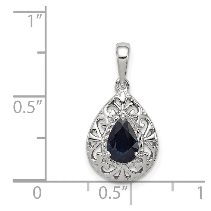 Necklaces Goldia Sterling Silver Rhodium Plated Sapphire Teardrop Pendant