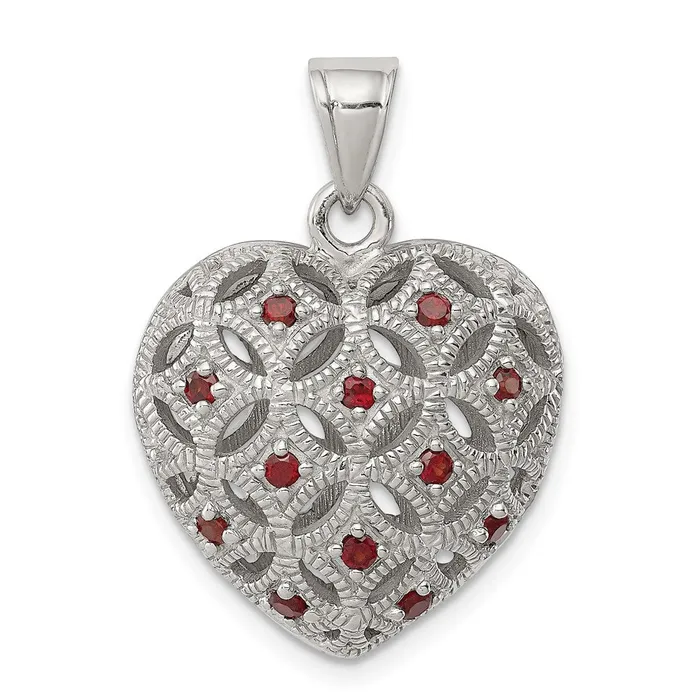 Necklaces Goldia Sterling Silver Rhodiumplated wGarnet Heart Pendant