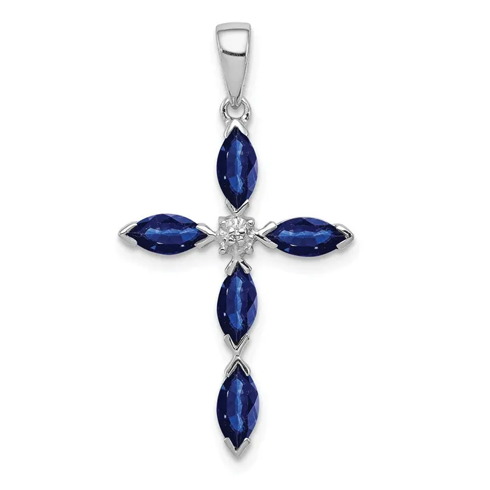 Necklaces Goldia Sterling Silver Rhodium Sapphire Diamond Pendant