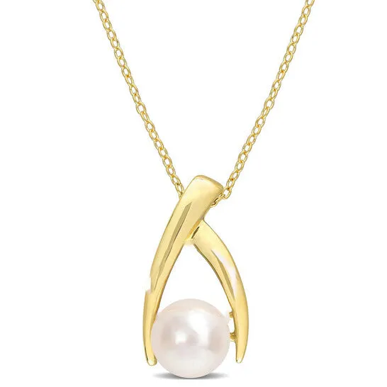 Necklaces JMS always Original AMOUR 995mm Freshwater Cultured Pearl Crisscross Pendant with Chain In Yellow Plated Sterling Silver Necklaces JMS always Original AMOUR 995mm Freshwater Cultured Pearl Crisscross Pendant with Chain In Yellow Plated Sterling Silver