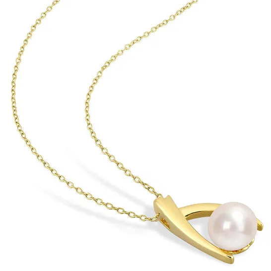 Necklaces JMS always Original AMOUR 995mm Freshwater Cultured Pearl Crisscross Pendant with Chain In Yellow Plated Sterling Silver Necklaces JMS always Original AMOUR 995mm Freshwater Cultured Pearl Crisscross Pendant with Chain In Yellow Plated Sterling Silver