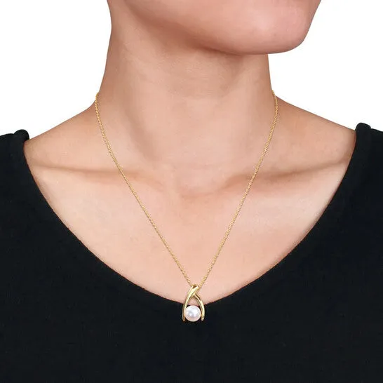 Necklaces JMS always Original AMOUR 995mm Freshwater Cultured Pearl Crisscross Pendant with Chain In Yellow Plated Sterling Silver Necklaces JMS always Original AMOUR 995mm Freshwater Cultured Pearl Crisscross Pendant with Chain In Yellow Plated Sterling Silver