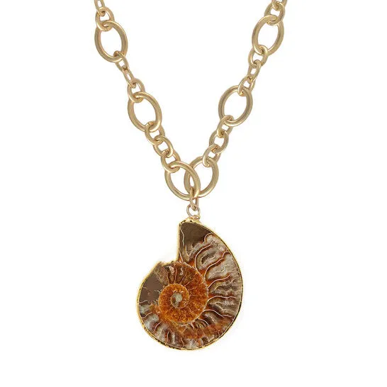 Necklaces JMS always Original Devon Leigh Ammonite and 24k Gold Foil and 24k Gold Plated Pendant Necklace N4801 Necklaces JMS always Original Devon Leigh Ammonite and 24k Gold Foil and 24k Gold Plated Pendant Necklace N4801