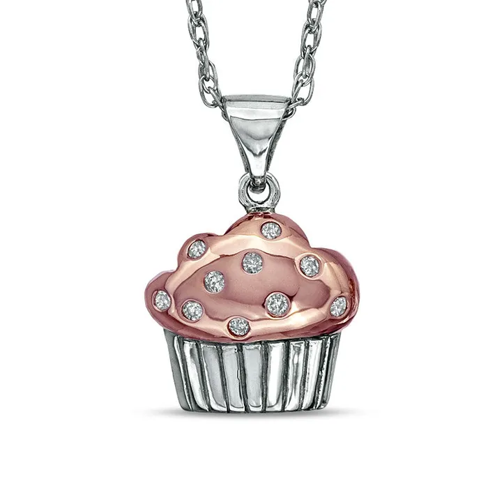 Necklaces Natural Diamond Accent Cupcake Pendant in Sterling Silver with 18K Rose Gold Plate Goldia Necklaces Natural Diamond Accent Cupcake Pendant in Sterling Silver with 18K Rose Gold Plate Goldia