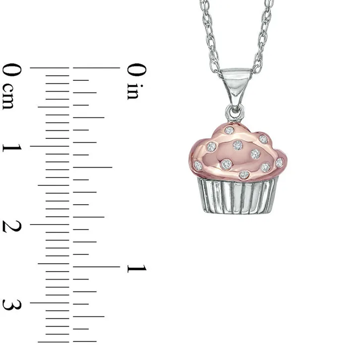 Necklaces Natural Diamond Accent Cupcake Pendant in Sterling Silver with 18K Rose Gold Plate Goldia Necklaces Natural Diamond Accent Cupcake Pendant in Sterling Silver with 18K Rose Gold Plate Goldia