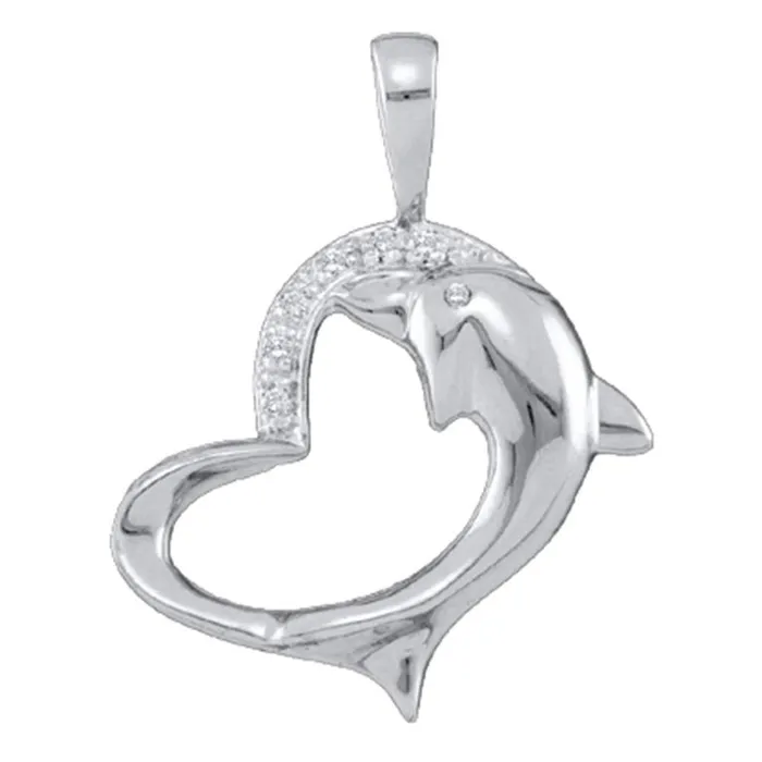 Necklaces Natural Diamond Open Heart and Dolphin Pendant in 14k White Gold gndatlanta Necklaces Natural Diamond Open Heart and Dolphin Pendant in 14k White Gold gndatlanta
