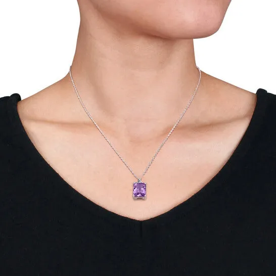 Necklaces Original AMOUR 5 CT TGW Octagon Amethyst and White Topaz Pendant with Chain In Sterling Silver JMS always Necklaces Original AMOUR 5 CT TGW Octagon Amethyst and White Topaz Pendant with Chain In Sterling Silver JMS always