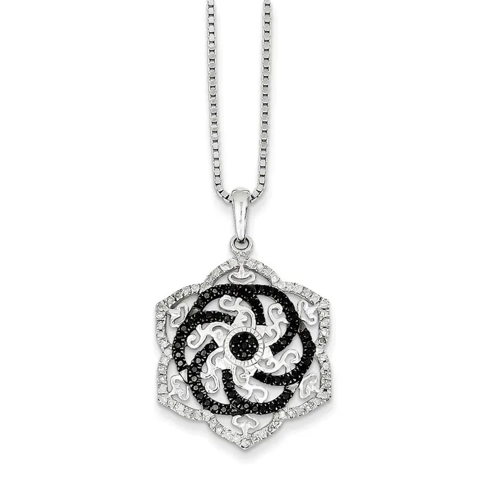 Necklaces Sterling Silver Rhodium Plated Black u0026 White Diamond Flower Pendant Goldia Necklaces Sterling Silver Rhodium Plated Black u0026 White Diamond Flower Pendant Goldia