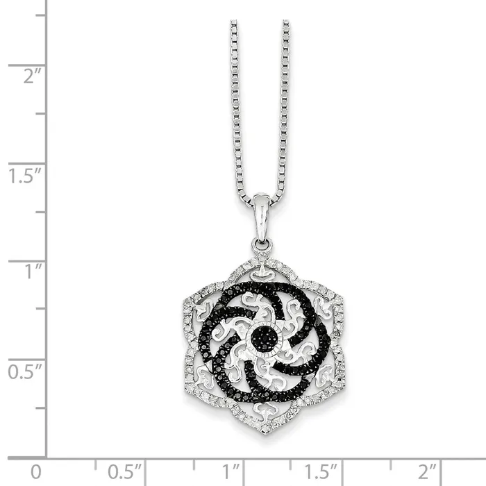 Necklaces Sterling Silver Rhodium Plated Black u0026 White Diamond Flower Pendant Goldia