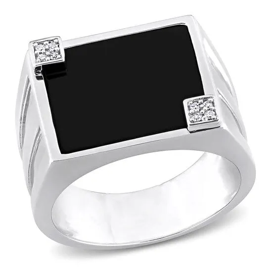 Original Amour 004 CT Diamond TW And 5 CT TGW Black Onyx Fashion Ring Silver JMS always Rings Original Amour 004 CT Diamond TW And 5 CT TGW Black Onyx Fashion Ring Silver JMS always Rings