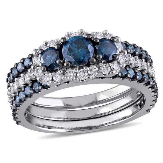 Original Amour 10k White Gold 2 CT Blue and White Diamond Bridal Ring Set JMS always Rings Original Amour 10k White Gold 2 CT Blue and White Diamond Bridal Ring Set JMS always Rings