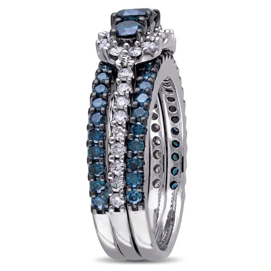 Original Amour 10k White Gold 2 CT Blue and White Diamond Bridal Ring Set JMS always Rings Original Amour 10k White Gold 2 CT Blue and White Diamond Bridal Ring Set JMS always Rings
