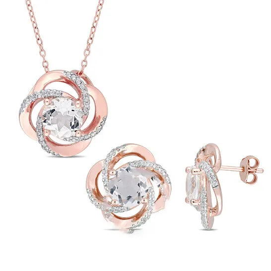 Original AMOUR 2 Pc Set Of 7 34 CT TGW White Topaz Swirl Stud Earrings Necklace In Rose Plated Sterling Silver JMS always Earrings Original AMOUR 2 Pc Set Of 7 34 CT TGW White Topaz Swirl Stud Earrings Necklace In Rose Plated Sterling Silver JMS always Earrings