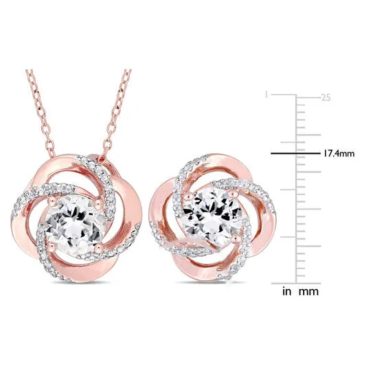 Original AMOUR 2 Pc Set Of 7 34 CT TGW White Topaz Swirl Stud Earrings Necklace In Rose Plated Sterling Silver JMS always Earrings Original AMOUR 2 Pc Set Of 7 34 CT TGW White Topaz Swirl Stud Earrings Necklace In Rose Plated Sterling Silver JMS always Earrings