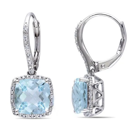 Original AMOUR 8 12 CT TGW Blue Topaz and 15 CT TW Diamond Leverback Halo Earrings In Sterling Silver JMS always Earrings Original AMOUR 8 12 CT TGW Blue Topaz and 15 CT TW Diamond Leverback Halo Earrings In Sterling Silver JMS always Earrings