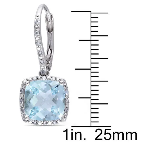 Original AMOUR 8 12 CT TGW Blue Topaz and 15 CT TW Diamond Leverback Halo Earrings In Sterling Silver JMS always Earrings Original AMOUR 8 12 CT TGW Blue Topaz and 15 CT TW Diamond Leverback Halo Earrings In Sterling Silver JMS always Earrings
