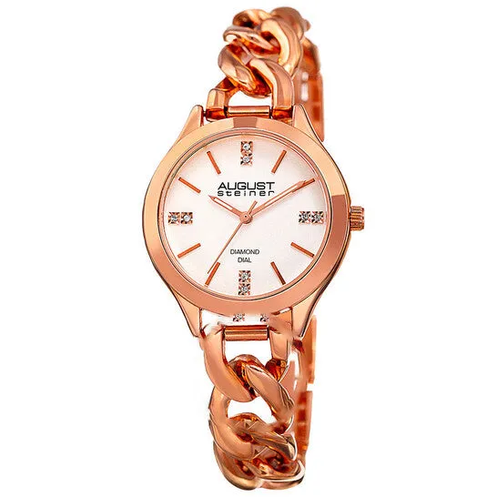 Original August Steiner Quartz Silver Dial Rose Goldtone Ladies Watch AS8222RG JMS always Rings Original August Steiner Quartz Silver Dial Rose Goldtone Ladies Watch AS8222RG JMS always Rings