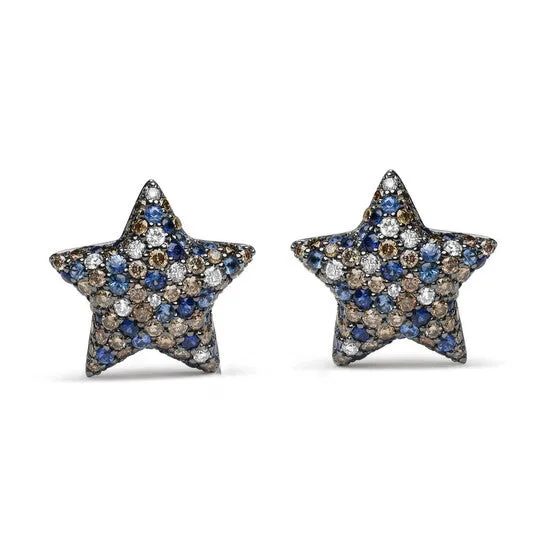 Original Black Rhodium Plated 18K White Gold 100 Cttw Diamond and Round Blue Sapphire Gemstone MicroPave Star Stud Earrings JMS always Earrings Original Black Rhodium Plated 18K White Gold 100 Cttw Diamond and Round Blue Sapphire Gemstone MicroPave Star Stud Earrings JMS always Earrings