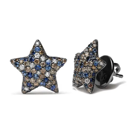 Original Black Rhodium Plated 18K White Gold 100 Cttw Diamond and Round Blue Sapphire Gemstone MicroPave Star Stud Earrings JMS always Earrings Original Black Rhodium Plated 18K White Gold 100 Cttw Diamond and Round Blue Sapphire Gemstone MicroPave Star Stud Earrings JMS always Earrings