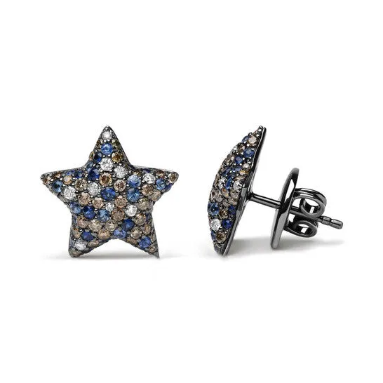 Original Black Rhodium Plated 18K White Gold 100 Cttw Diamond and Round Blue Sapphire Gemstone MicroPave Star Stud Earrings JMS always Earrings Original Black Rhodium Plated 18K White Gold 100 Cttw Diamond and Round Blue Sapphire Gemstone MicroPave Star Stud Earrings JMS always Earrings