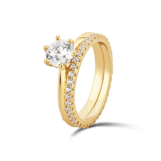 Original DiamondMuse 288 cttw Yellow Gold Plated Over Sterling Silver Round Swarovski Diamond Solitaire Bridal Set JMS always Rings
