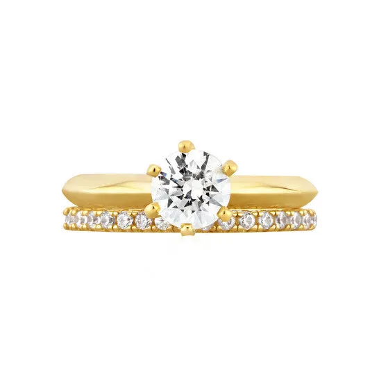 Original DiamondMuse 288 cttw Yellow Gold Plated Over Sterling Silver Round Swarovski Diamond Solitaire Bridal Set JMS always Rings