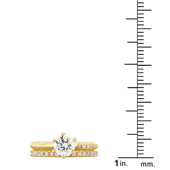 Original DiamondMuse 288 cttw Yellow Gold Plated Over Sterling Silver Round Swarovski Diamond Solitaire Bridal Set JMS always Rings