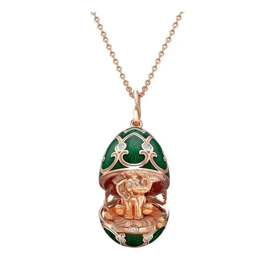Original Faberge Heritage Rose Gold Diamond Green Guilloch Enamel Elephant Surprise Locket JMS always Earrings Original Faberge Heritage Rose Gold Diamond Green Guilloch Enamel Elephant Surprise Locket JMS always Earrings