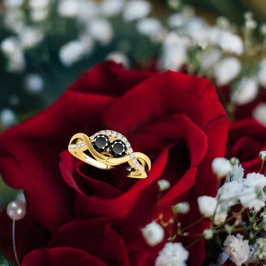 Original Maulijewels 125 Carat Black Two Stone Yellow Diamond Engagement Rings In 14K Solid Yellow Gold JMS always Rings Original Maulijewels 125 Carat Black Two Stone Yellow Diamond Engagement Rings In 14K Solid Yellow Gold JMS always Rings