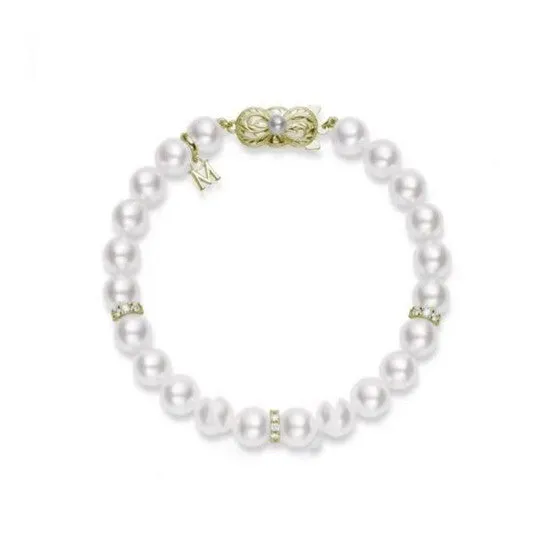 Original Mikimoto Akoya Cultured Pearl 75mm x 7mm 7 and Diamond Bracelet 18K Yellow Gold Clasp JMS always Bracelets