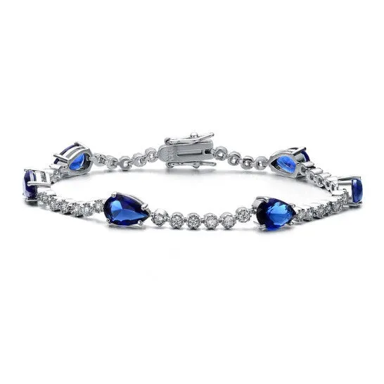 Original Rachel Glauber White Gold Plated with Pear Blue Sapphire Tennis Bracelet JMS always Bracelets Original Rachel Glauber White Gold Plated with Pear Blue Sapphire Tennis Bracelet JMS always Bracelets