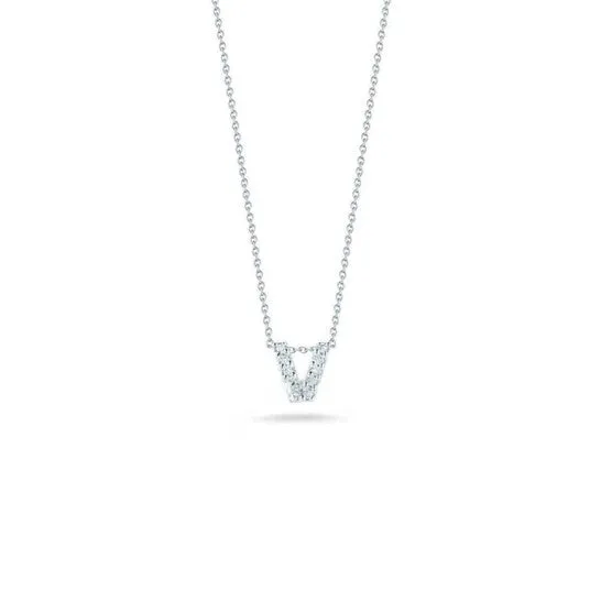 Original Roberto Coin 18K White Gold 005Ct Diamond Tiny Treasures Letter V Necklace 001634Awchxv JMS always Necklaces Original Roberto Coin 18K White Gold 005Ct Diamond Tiny Treasures Letter V Necklace 001634Awchxv JMS always Necklaces
