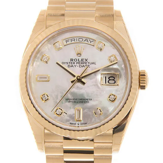 Original Rolex DayDate 36 Mother of Pearl Diamond Automatic 18kt Yellow Gold President Watch 128238MDP JMS always Necklaces Original Rolex DayDate 36 Mother of Pearl Diamond Automatic 18kt Yellow Gold President Watch 128238MDP JMS always Necklaces