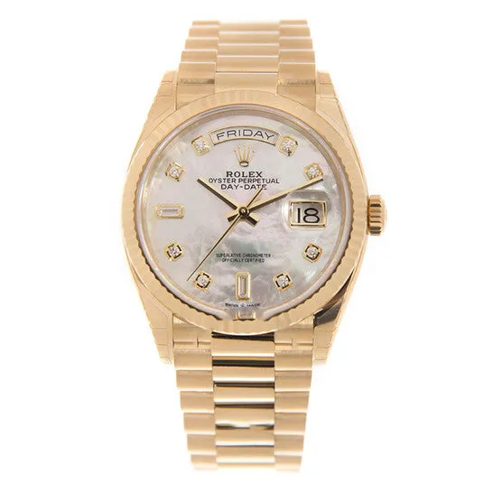 Original Rolex DayDate 36 Mother of Pearl Diamond Automatic 18kt Yellow Gold President Watch 128238MDP JMS always Necklaces Original Rolex DayDate 36 Mother of Pearl Diamond Automatic 18kt Yellow Gold President Watch 128238MDP JMS always Necklaces