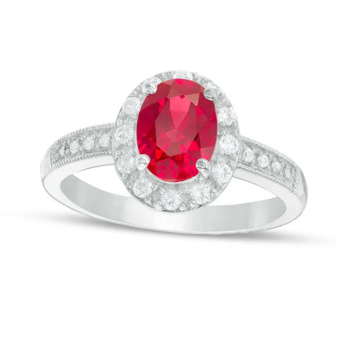 Oval LabCreated Ruby and White Sapphire Frame Antique VintageStyle Ring in Sterling Silver Goldia Rings Oval LabCreated Ruby and White Sapphire Frame Antique VintageStyle Ring in Sterling Silver Goldia Rings