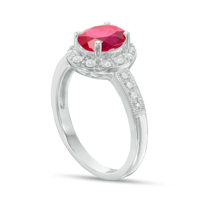 Oval LabCreated Ruby and White Sapphire Frame Antique VintageStyle Ring in Sterling Silver Goldia Rings Oval LabCreated Ruby and White Sapphire Frame Antique VintageStyle Ring in Sterling Silver Goldia Rings