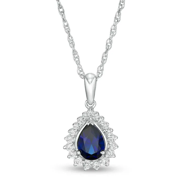 PearShaped LabCreated Blue and White Sapphire Shadow Frame Pendant in Sterling Silver Goldia Necklaces PearShaped LabCreated Blue and White Sapphire Shadow Frame Pendant in Sterling Silver Goldia Necklaces