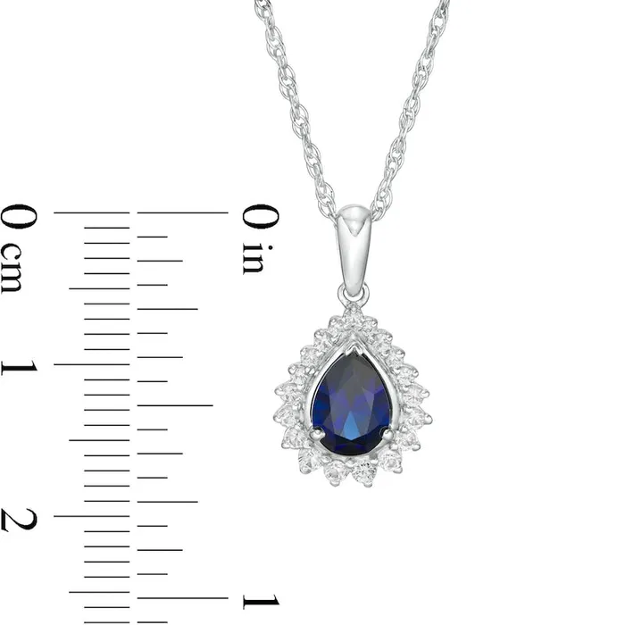 PearShaped LabCreated Blue and White Sapphire Shadow Frame Pendant in Sterling Silver Goldia Necklaces PearShaped LabCreated Blue and White Sapphire Shadow Frame Pendant in Sterling Silver Goldia Necklaces