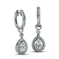 PearShaped LabCreated White Sapphire and 02 CT TW Diamond Frame Drop Earrings in Sterling Silver Goldia Earrings