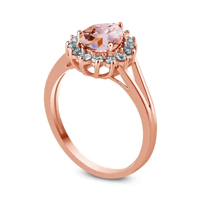 PearShaped Morganite and 038 CT TW Natural Diamond Starburst Frame Ring in Solid 10K Rose Gold Goldia Rings PearShaped Morganite and 038 CT TW Natural Diamond Starburst Frame Ring in Solid 10K Rose Gold Goldia Rings